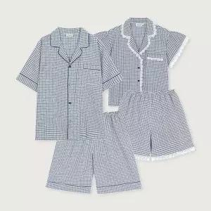 [lunaluz](신세계 사우스시티)커플 로지체크 레이온코튼 반소매 카라 투피스 잠옷