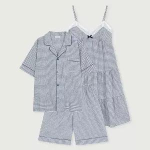 [lunaluz](신세계 사우스시티)커플 로지체크 레이온코튼 브라캡 끈소매 원피스 잠옷