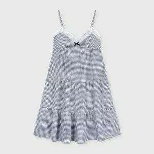 [lunaluz](신세계 사우스시티)여성 로지체크 레이온코튼 브라캡 끈소매 원피스 잠옷