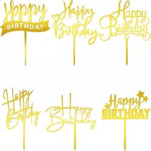 6개의 골드 케이크 토퍼 - 생일 축하 표지판 및 장식용 편지 맞춤형 골든 컵케이크 삽입물