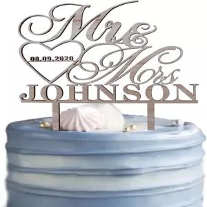 결혼식을 위한 맞춤형 미스터 앤 미세스 케이크 토퍼 14가지 색상 맞춤 결혼 날짜 및 신랑 신부의 성