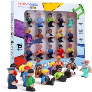 Playmags 마그네틱 피규어 커뮤니티 세트 15개 - 2인치 플레이 타일 빌딩 블록에 완벽한 사람들 STEM 학습
