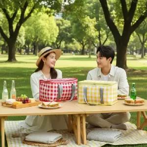 체크 보냉백 피크닉 가방 캠핑 아이스백 도시락 보온 파우치