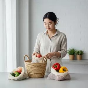 (색상 프로듀스백-S)면 메쉬백 야채 보관 주머니 소형 다용도 장바구니 파우치