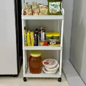 ( )이동식 3단 트롤리 주방 선반 거실 카트 수납함 화이트