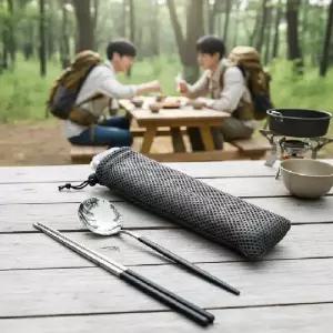 ( )304 스테인리스 캠핑 수저세트 위생적인 도시락 커트러리 젓가락 수저통 세트