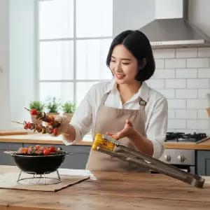 (색상 불판집게35cm)캠핑 바베큐 숯불 요리용 스테인리스 조리 집게 35cm 다용도 주방 도구