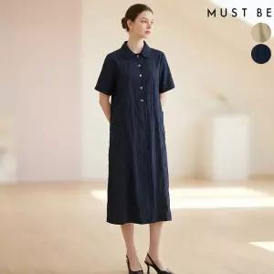 여성 라운드카라 반소매 롱원피스