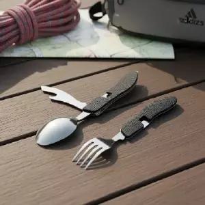 ( )스테인리스 접이식 수저 포크 세트 휴대용 캠핑 커틀러리 4종