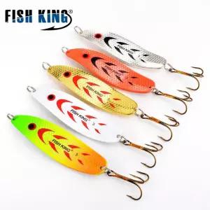 FISH KING 20-30g 금속 스푼 하드 낚시 미끼 트롤링 송어 미끼베이스 파이크 트레블 후크가있는 인공