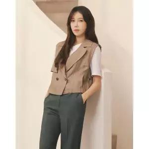 [하프클럽/비비올리비아]린넨 혼방 더블 베스트_VVCQC3M4261