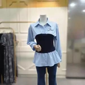 [에고이스트]루즈핏 니트 배색 셔츠 블라우스 ES2JB301BL_CA