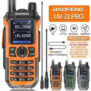 바오펑 UV-21 프로 워키토키 장거리 에어밴드 무선 주파수 복사 VHF UHF 타입-C 충전식 업그레이드 UV-5R