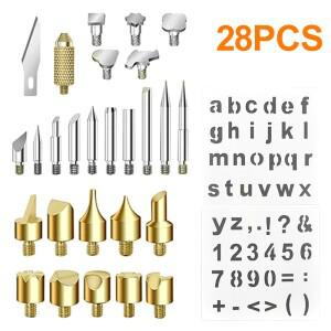 28pcs 파이로그래피 팁 나무 연소 펜 팁 세트 엠보싱 조각 DIY 공예품 도구 액세서리