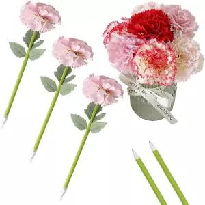 12개의 창의적인 인조 꽃 볼펜 카네이션 꽃받침 블루 잉크 펜 발렌타인 웨딩 장식 사무실 학용품 핑크