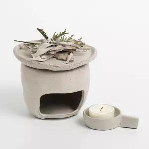 수공예 세라믹 아로마 훈증기 베이지 티라이트 홀더 포함 화이트 세이지 팔로산토 가열 오븐 젠 스타일