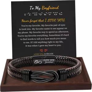 발렌타인데이 선물 남자친구 모스 코드 팔찌 남자 남편 남성 졸업 아버지의 날 조절 가능한 가죽 생일 기념