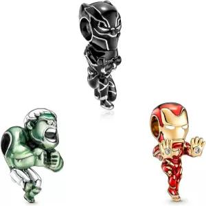 도야퍼 925 스털링 실버 참스 쿨 맨 블랙 레오파드 레드 비즈 여성 팔찌 목걸이 3피스/패키지 (참 세트- A)