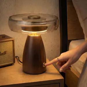 SEHNLICH 거실/침실/협탁용 테이블 램프 원목 받침대 및 스테인드 글라스 갓 포함 3가지 색온도 빈티지