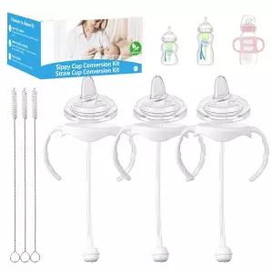 Dr. Brown's 와이드 넥 아기 젖병과 호환되는 빨대 컵 변환 키트, 부드러운 빨대 젖꼭지가 있는 유아용 전