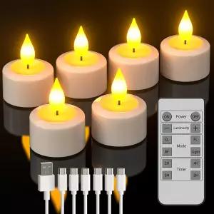 홈 랜턴 테이블 파티 침실 휴일 장식을 위한 타이머 및 USB 케이블이 포함된 6pcs LED 전기 불꽃 없는