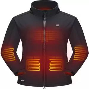 12V 배터리 팩과 탈부착 가능한 후드 아웃도어 전기 난방 코트를 갖춘 여성용 듀부 소프트 쉘 온열 재킷