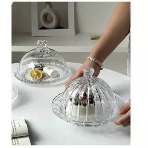 유리 디저트 플레이트 그릇 접시 덮개 유리돔 글라스 카페 트레이 커버