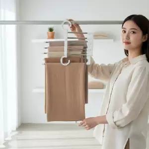 5단 접이식 바지걸이 논슬립 옷걸이 좁은 옷장 수납 행거 2WAY