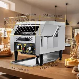 다이나 리빙 커머셜 토스터기 300조각/시간 컨베이어 토스터 1900W 헤비 듀티 스테인리스 회전 오븐