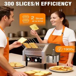 PYY 상업용 컨베이어 토스터 - 번 베이글 빵 헤비 듀티 스테인리스 스틸 1900W 110V용 300조각/시간