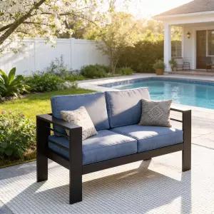 키스 더 워터 아웃도어 파티오 가구 러브잇 소파 5인치 두껍고 부드러운 쿠션과 넓은 팔이 있는 전천후