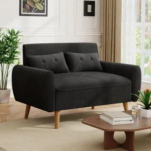 잼플라이 47인치 작은 러브시트 소파 테이퍼드 다리가 있는 2인승 컴팩트 검은색 덮개 가구 단단한 나무