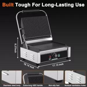 컬리스트라 커머셜 파니니 그릴 1700W 전기 샌드위치 파니 메이커 50-300°C(120-570 °F) 스테인리스 스틸