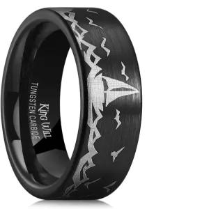 킹 윌 남성 6mm 8mm 블랙 실버 텅스텐 카바이드 웨딩 밴드 인레이 갈매기/숲 풍경/판다/사슴/사냥/플라이