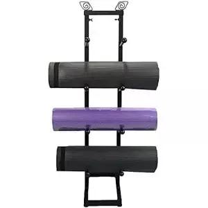 스노보드 보관대 수직 협폭 폼 롤러 홀더 바닥 스탠드 2개의 후크가 있는 소형 요가 매트 정리함 스트랩 및