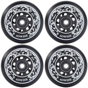 AOWISH 4팩 인라인 스케이트 휠 실외 아스팔트 포뮬러 85A 하키 롤러 블레이드 교체 휠(베어링 ABEC-9 및 플로팅 스페이서 포함) (블랙, 76mm)