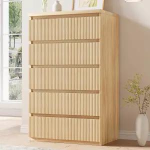 조코볼 5 서랍장 43인치 높이의 플리츠 디자인 우드 미드 센추리 수직 침실용 자연스러운 질감 오크