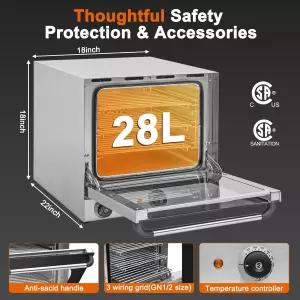 컬리스트라 상업용 코베션 오븐 30Qt/28L 하프 사이즈 전기 컨벡션 콘터탑 1750W 스테인리스 스틸 챔버 3단