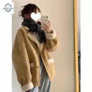 양털 무스탕 자켓 숏 룩 여성 오버핏 덤블 카라 겨울옷