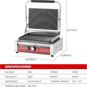 홈 플레이트가 있는 킷포 커머셜 파니니 프레스 그릴 조절 가능한 온도 기능이 전기 샌드위치 메이커 110V