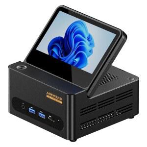 AOSTAR G-FLIP AMD Ryzen AI 9 HX 370 미니 PC, RAM/SSD/OS가 없는 MINI 5인치 HD 화면, DDR5 5600Mhz 슬롯 2개, M.2 2280 NVME SSD WIFI7+2 x 2.5GB LAN, HDMI|DP|USB-C 트리플 출력