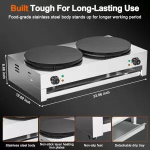 컬리스트라 16인치 상업용 크레페 메이커 듀얼 헤드 존 온도 설정 논스틱 팬케이크 그리들 머신