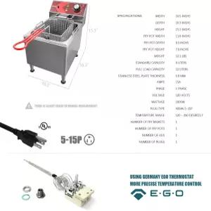 대형 튀김 바구니와 뚜껑이 있는 레스토랑 가정용 KITPO 딥 프라이어 12L 전기 조리대 튀김기 스테인리스