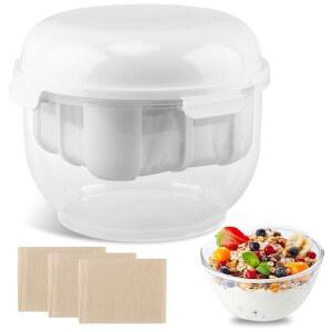 초미세 메쉬 스트레이너가 포함된 그릭 요거트 메이커 뚜껑과 3 필터 천이 스트레이너 파니어 케피르 두부 치즈를 만들 수 있는 식기세척기 안전 보관 용기