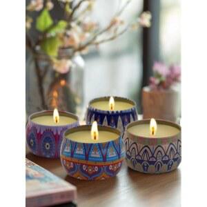 향이 나는 소이 틴 캔들 세트. 큰 4.4