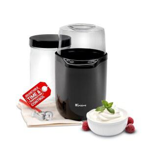 시간과 온도 조절이 가능한 유로 요리 YM360 요거트 메이커 2쿼터 유리 병 및 면 스트레이너 백 에디션 블랙 집에서 맛있는 프로바이오틱 만들기