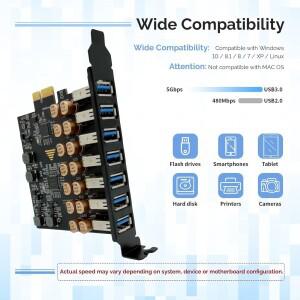 USB 3.2 Gen1 PCI 익스프레스 멀티플라이어 E7포트 3 허브 확장 어댑터 카드 1X 컨트롤러 데스크탑용