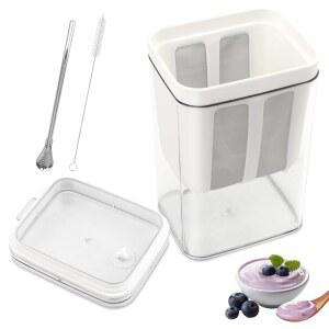 1100ml 그릭 요거트 스트레이너와 빨대 스푼 브러시 미세 메쉬 백 뚜껑 말러를 사용한 멀티 메이커 스트레이너 유청 분리용 견과류 우유 주스 케피르 두부에 잘