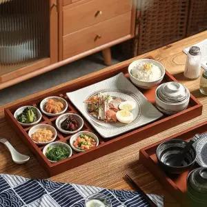 조식 트레이 접시 원목 일본식 나무 쟁반 식사 식기 사각