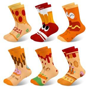 남아 여아 크레이지 양말 아동용 참신한 2-11세 다채로운 만 크루 귀여운 프린트 - 재미있고 만화 크리스마스 선물 음식 6쌍 패턴
